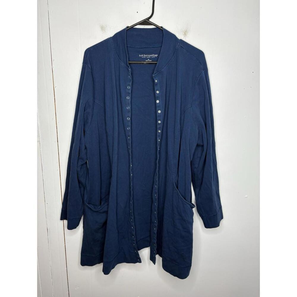 Soft Surroundings Sweater Womens 3X Snap Button Navy Long Pockets Casual